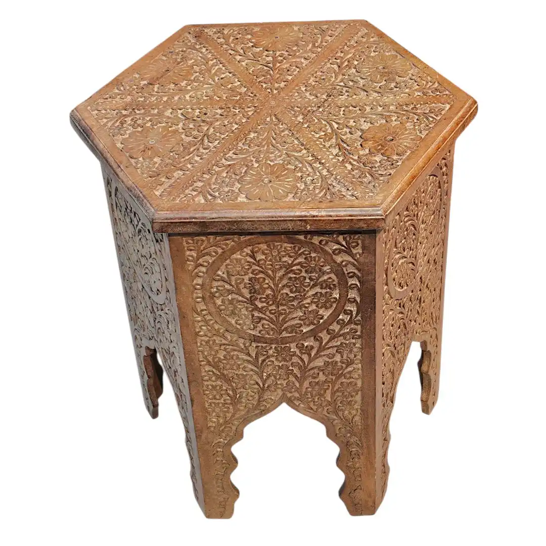 Soltan Al-Mansur Carved Mango Wood Pedestal