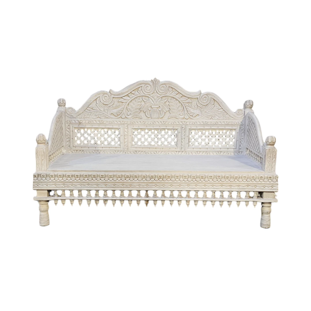 Artisan Crafted Carved Wood Bench