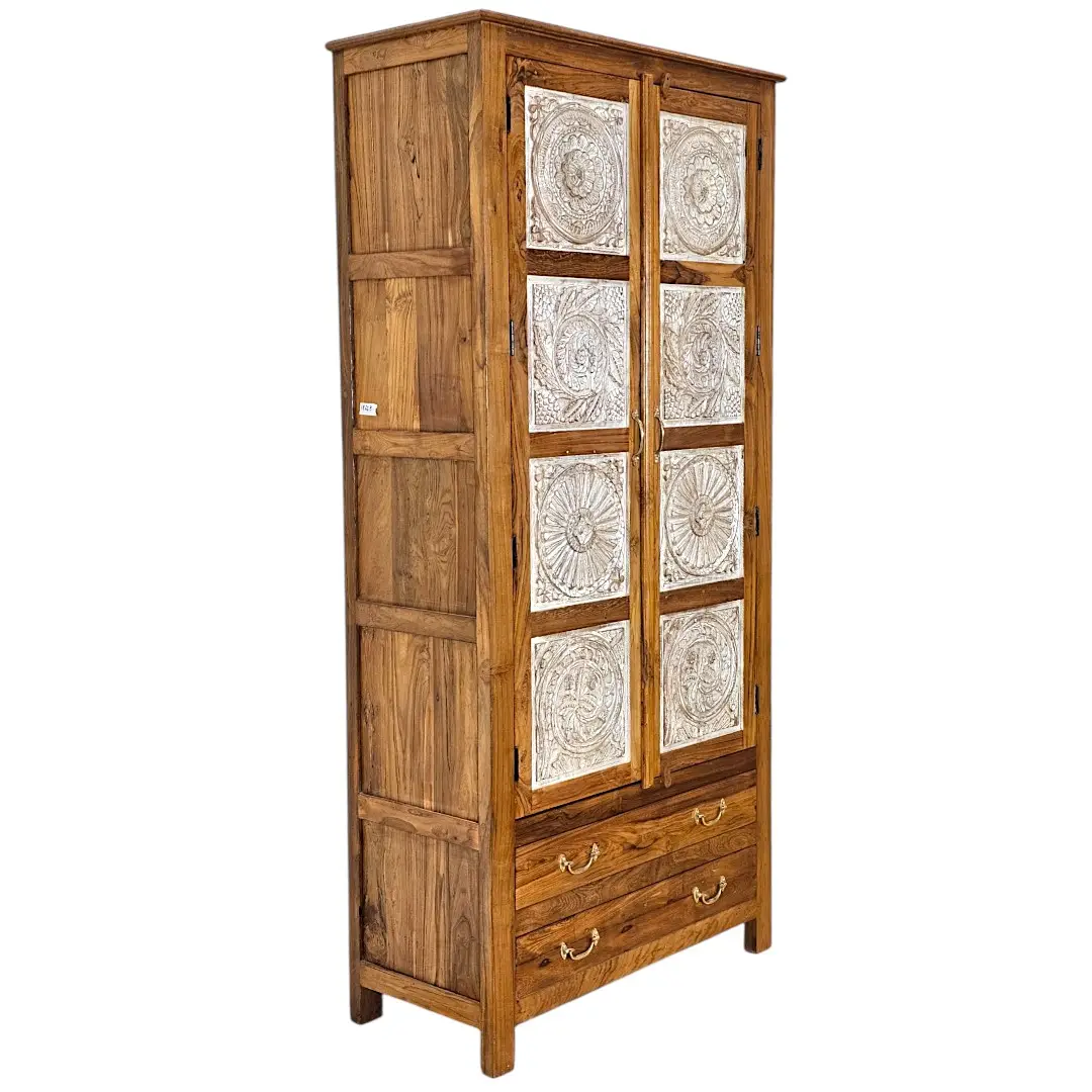 Botanical Relief Teak Armoire
