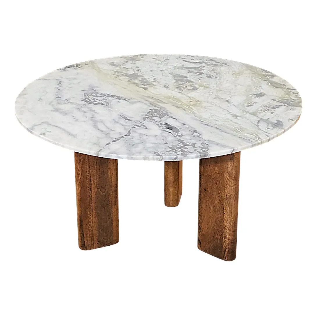 Archival Marble & Solid Wood Round Coffee Table
