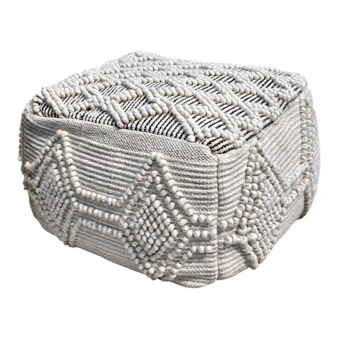 The Sahara Nomad Hand-Woven Jute & Wool Pouf