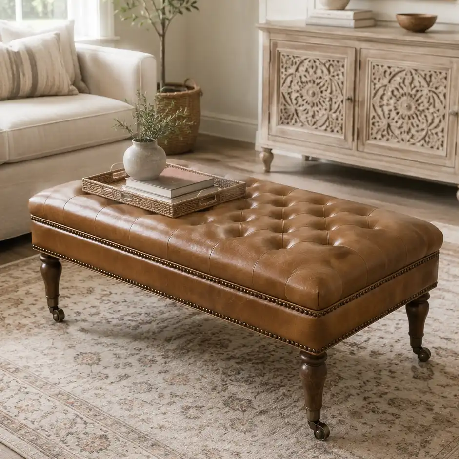 The Topkapi Imperial Tufted Leather Ottoman
