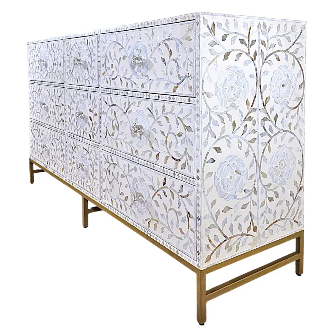 The 'Azahar' Floral Shimmer 9-Drawer Chest (زهرة البرتقال)