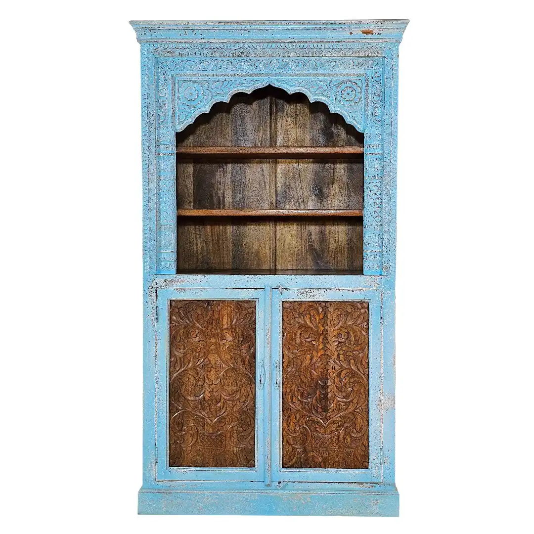 Moroccan Blue Carved Display Cabinet