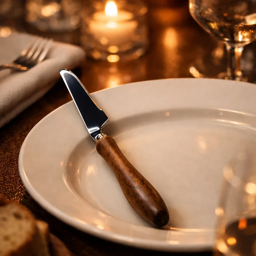 Wood-Handled Stainless Steel Dinner Knife
