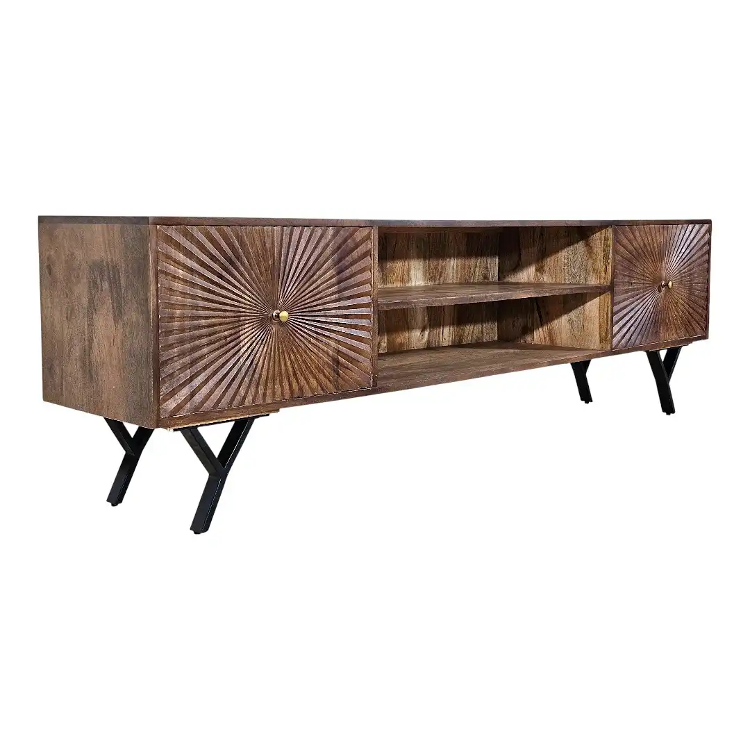 TV bench with patterned doors, black