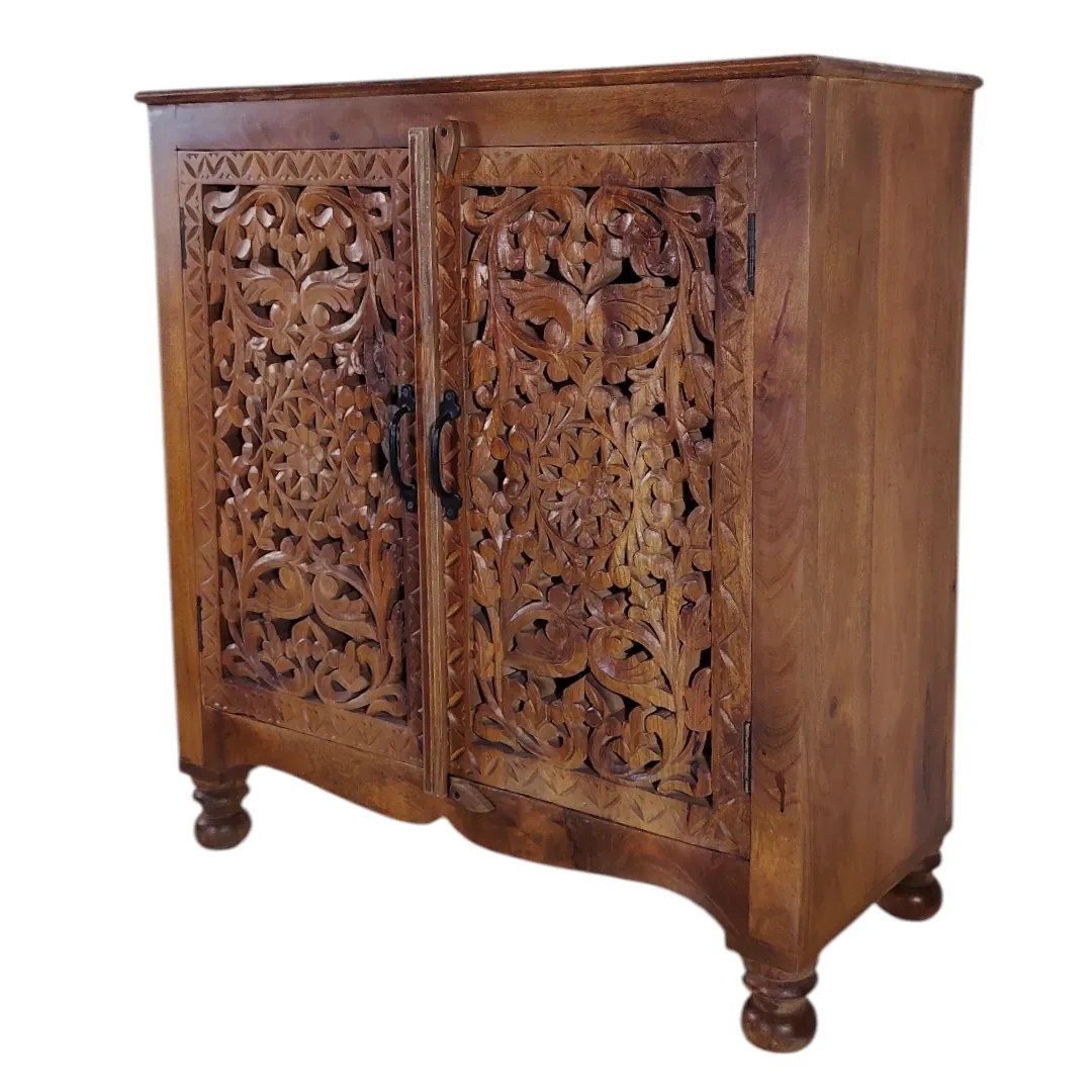 Artisanal Mango Wood Botanical Cabinet