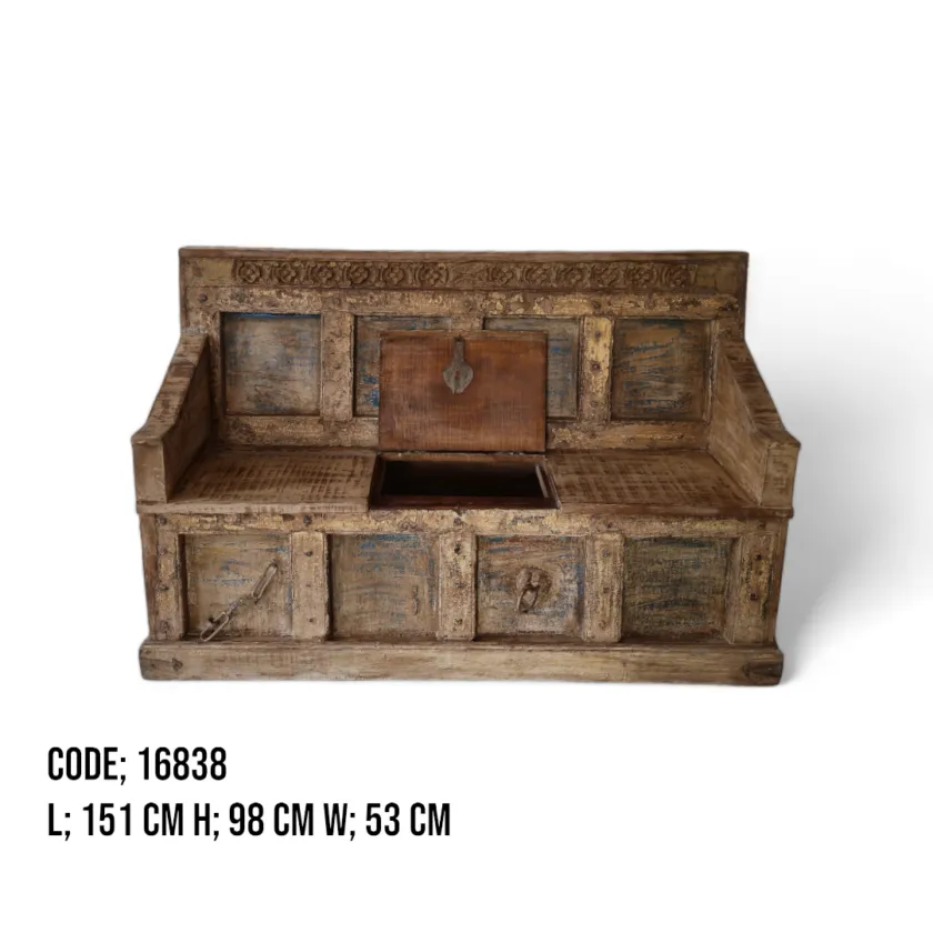 AURA Antique Carved Storage Bench