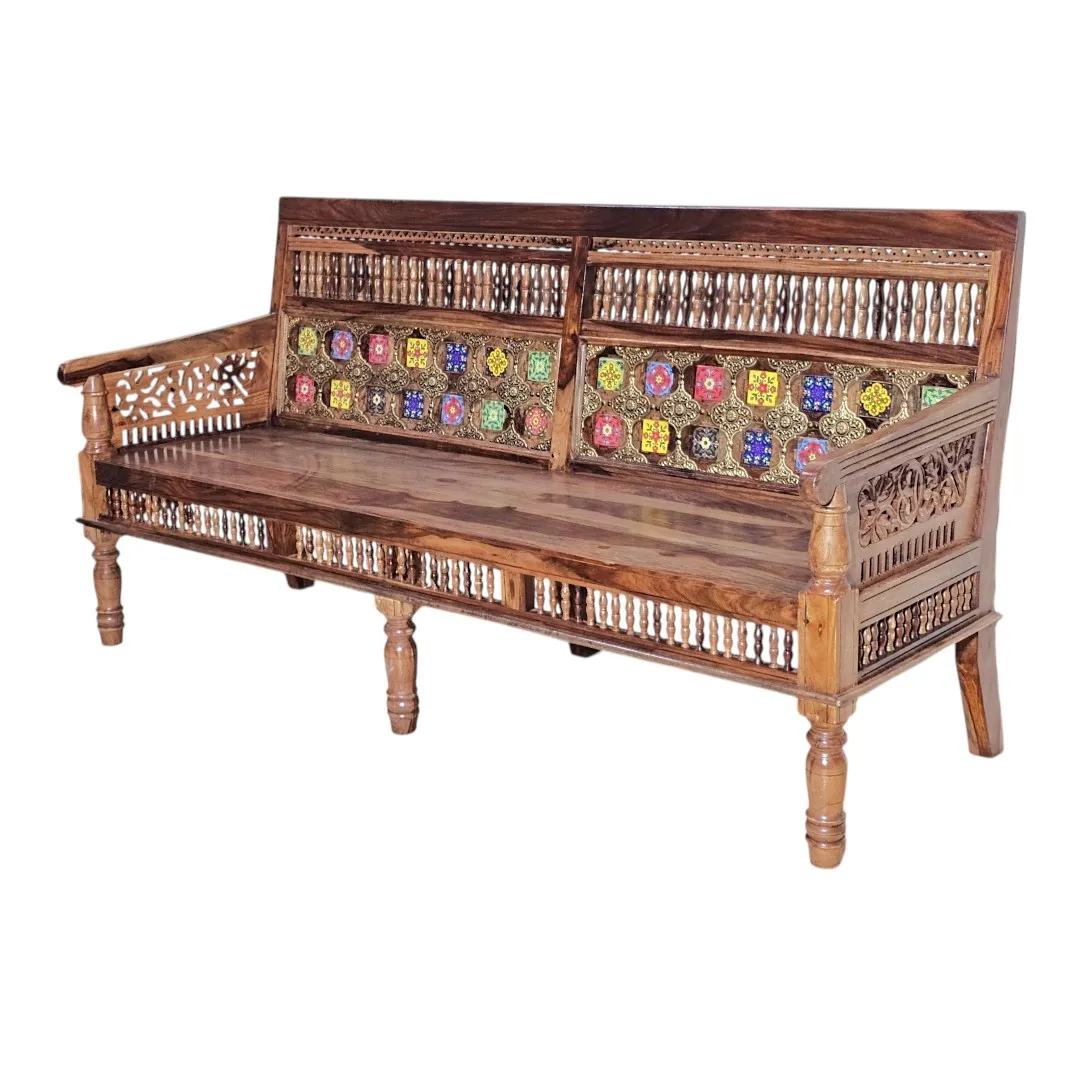 Shah Jahan Rosewood Geometric Sofa & Armchair Set