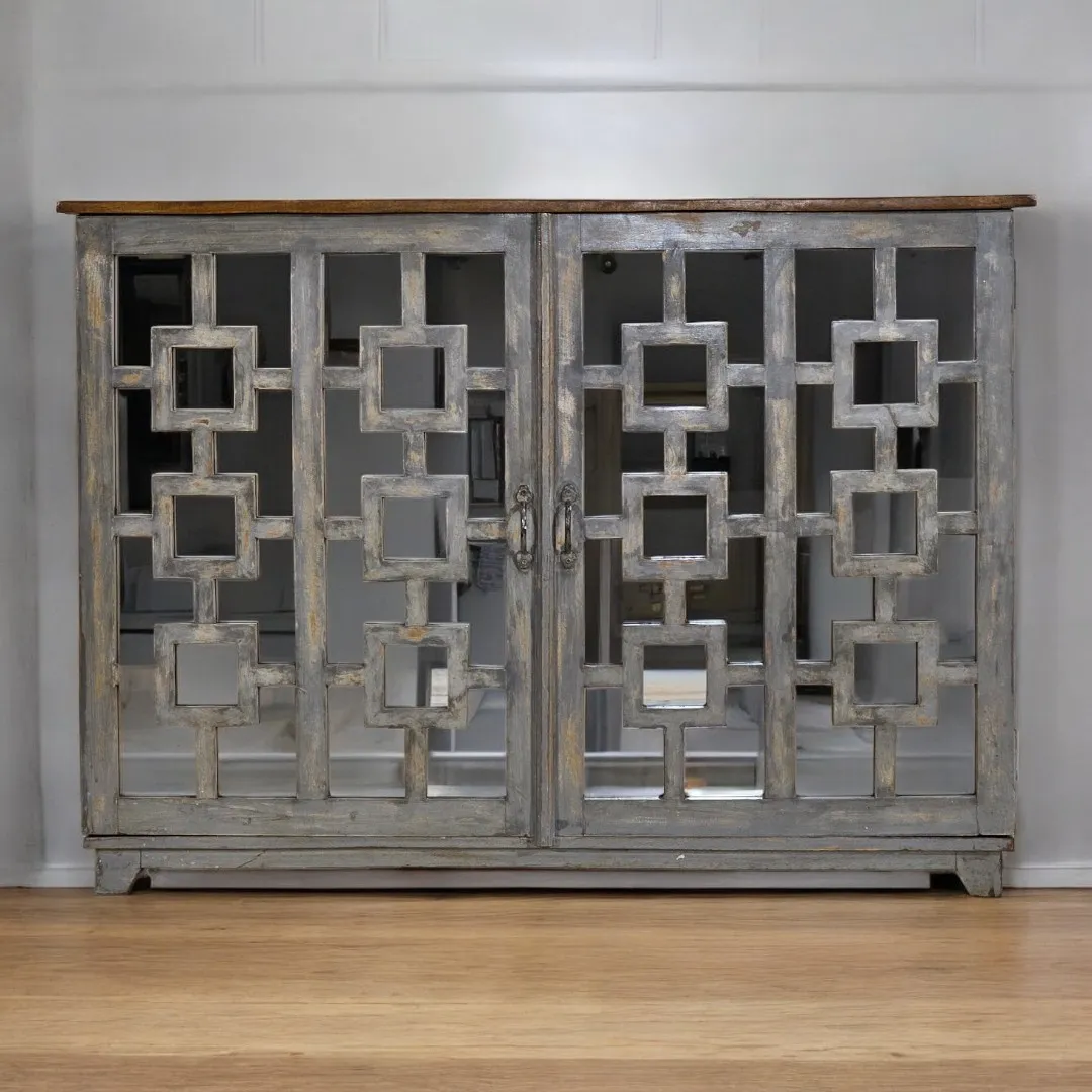The Lost Villa Miroir Cabinet | Faded Seafog Fretwork