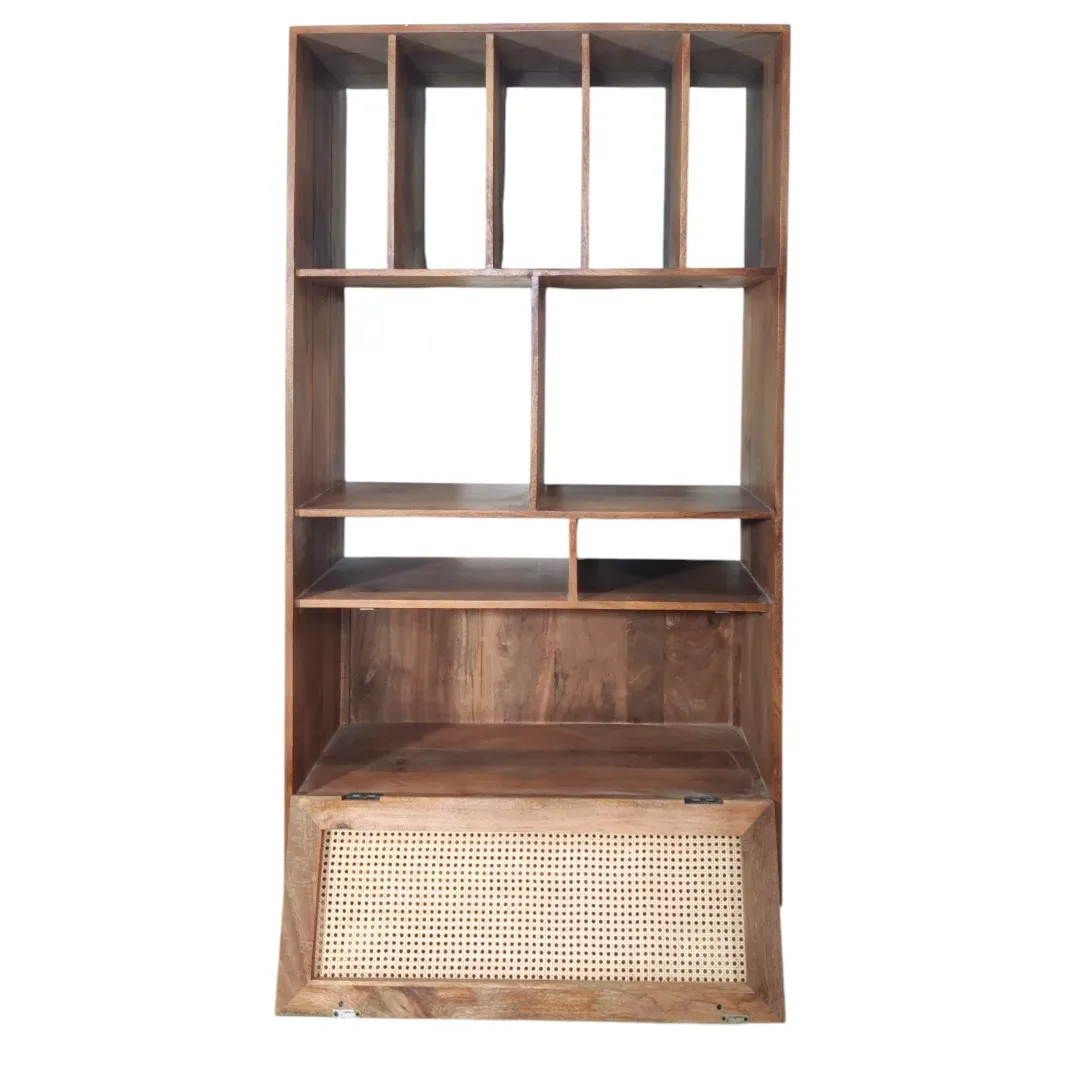 THE ANAHITA MANGO WOOD & RATTAN BOOKSHELF | خزانة كتب أناهيتا من خشب المانجو والروطان
