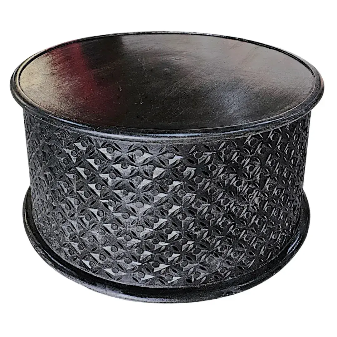 Black Carved 'Alhambra' Round Coffee Table