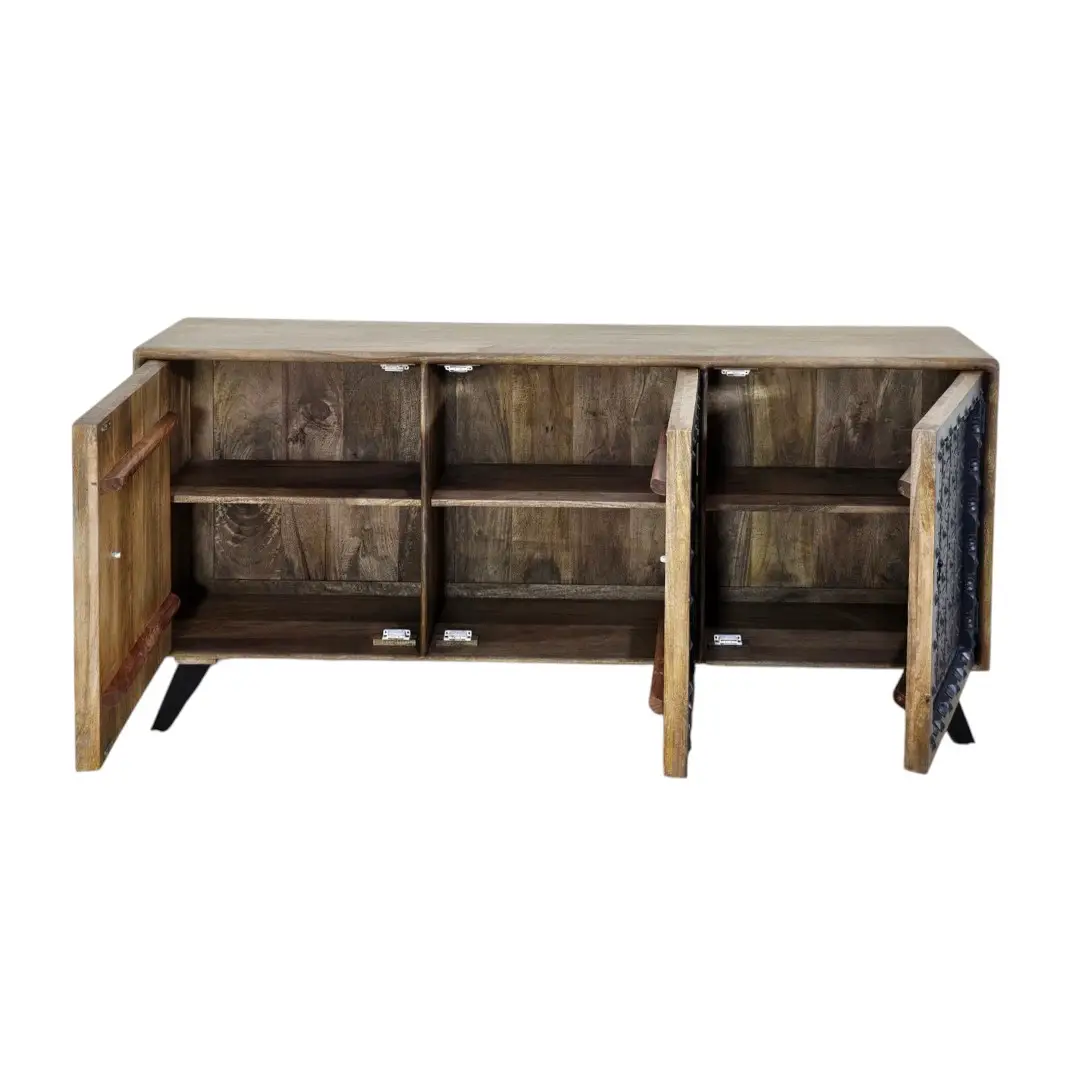 The Kila Embossed Sheet Metal & Mango Wood Credenza