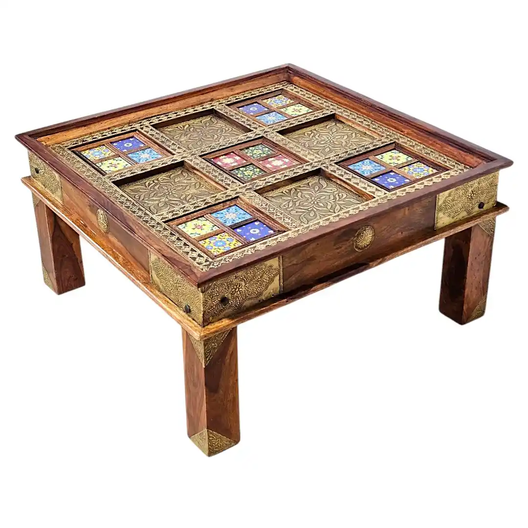 Al-Madi Rosewood Majlis Table with Brass Mosaic