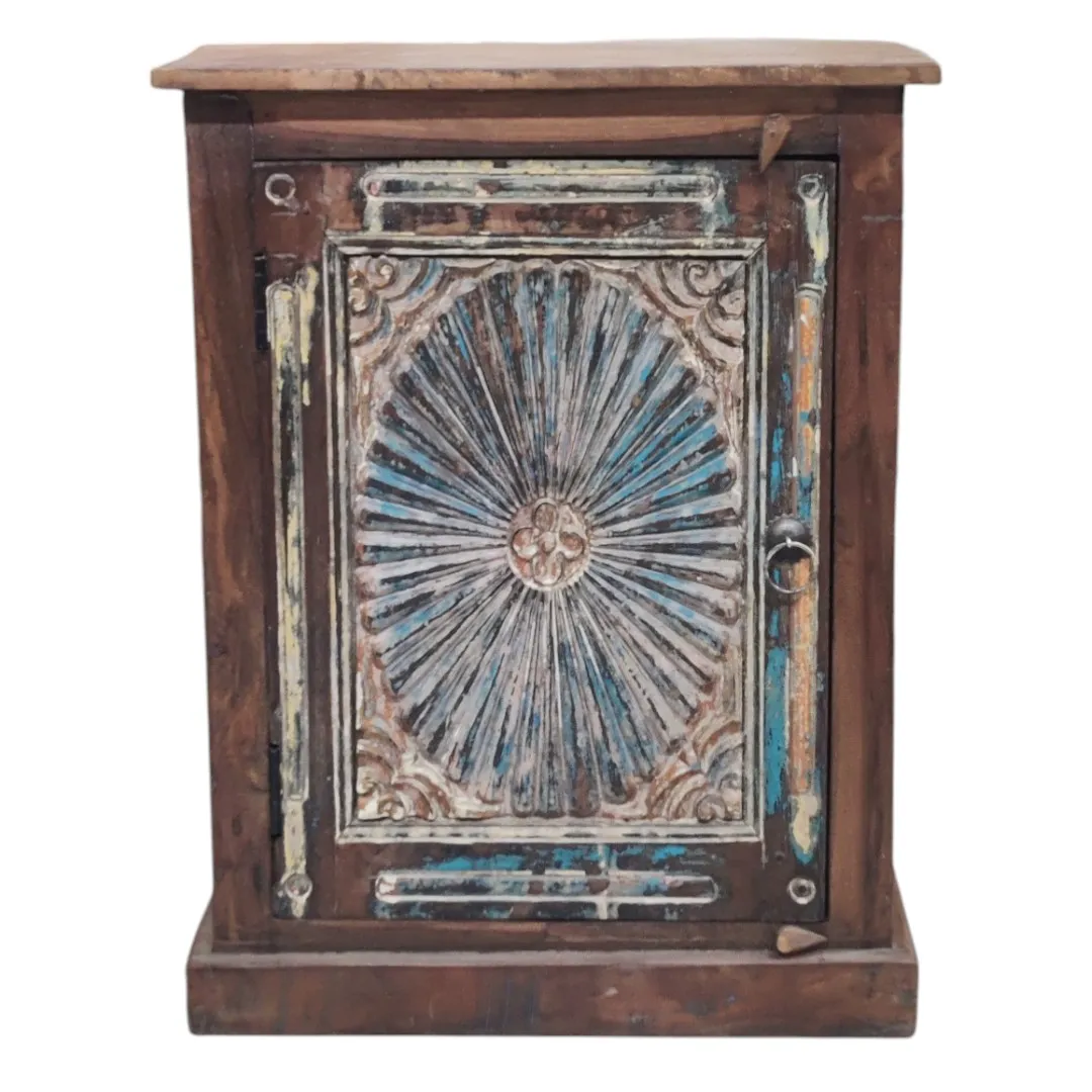 Reclaimed Mango Wood Carved Bedside Cabinet