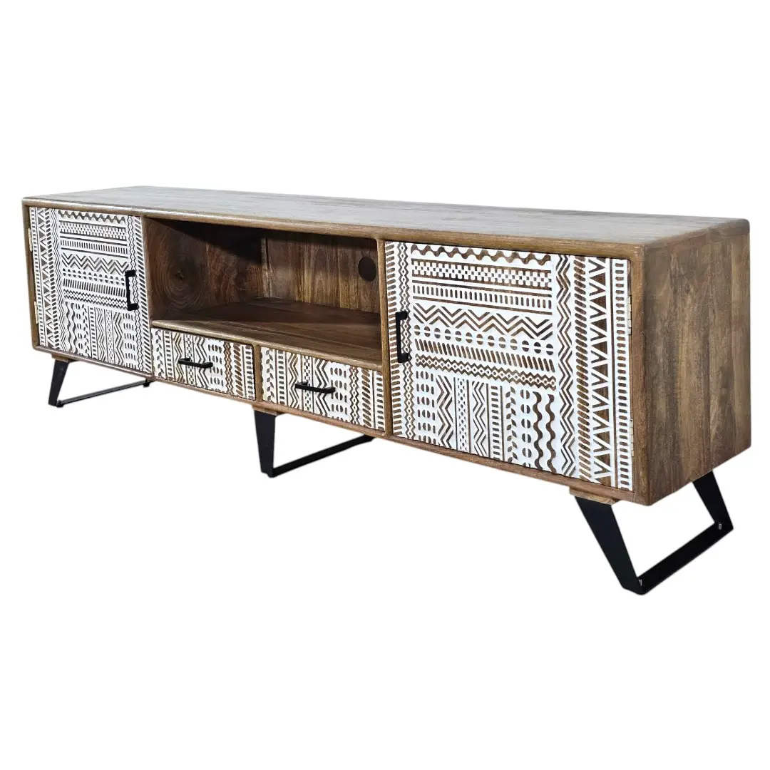 Northwestern India & West African Geo-Chiseled  Media Console