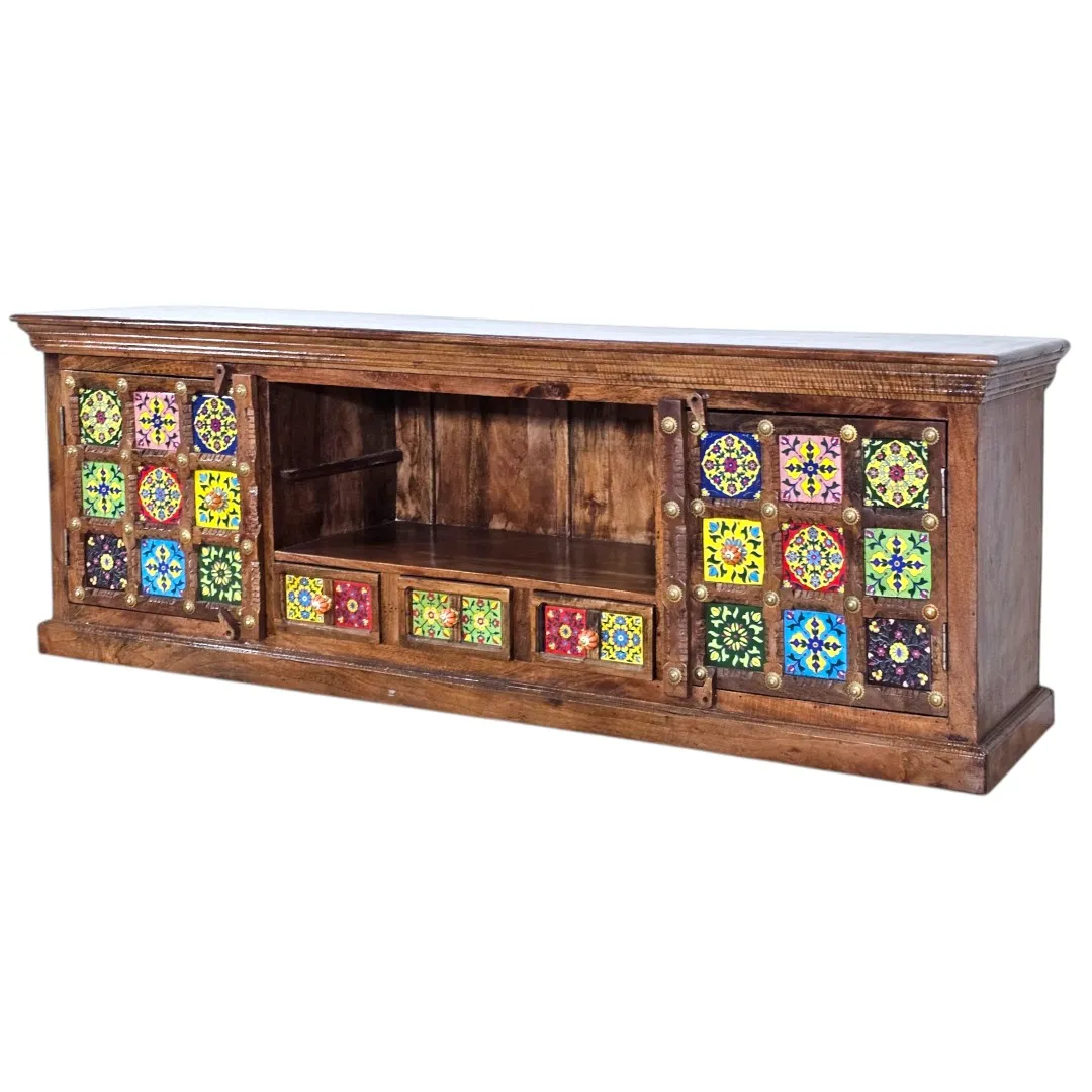 Alcázar Royale Solid Sheesham & Embossed Brass Media Console