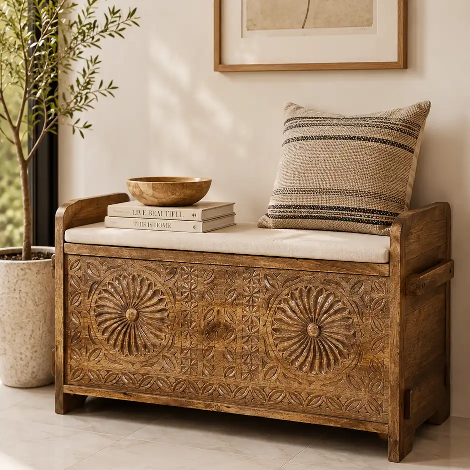The Mehrab Sunburst Imperial Mango Wood Dowry Trunk