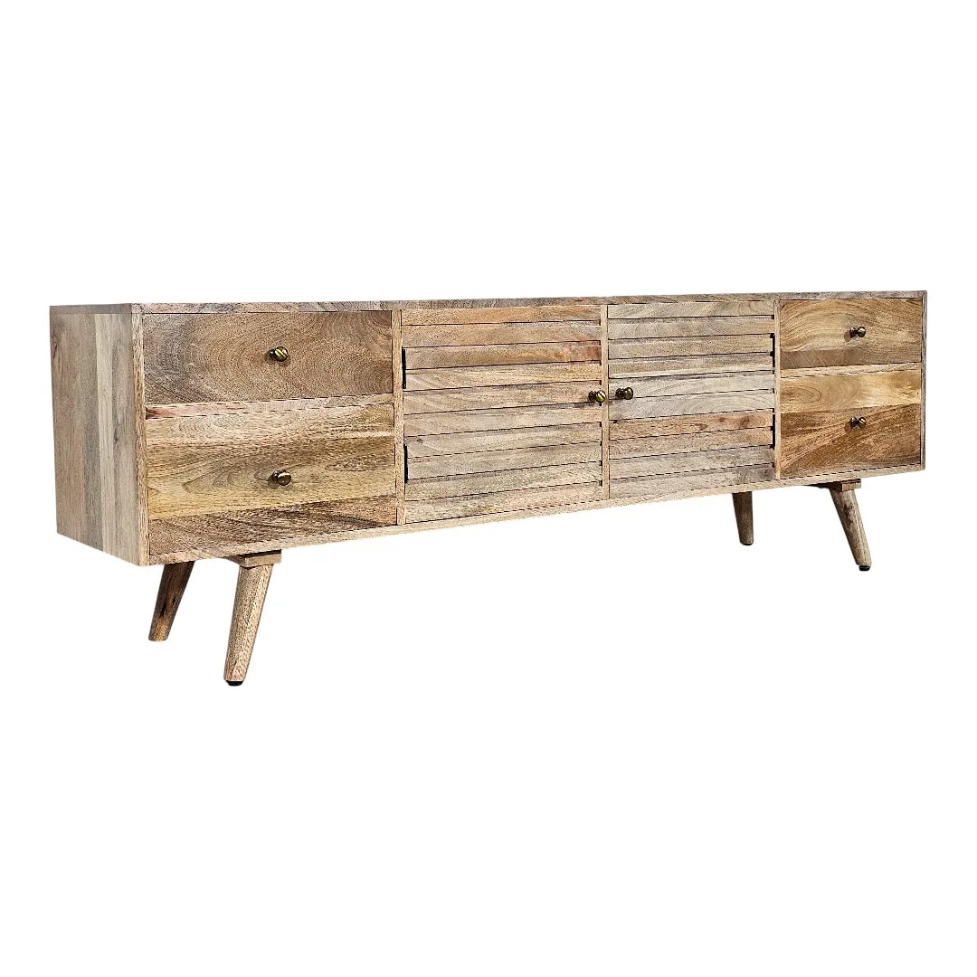 Slat-Front Solid Wood Media Console