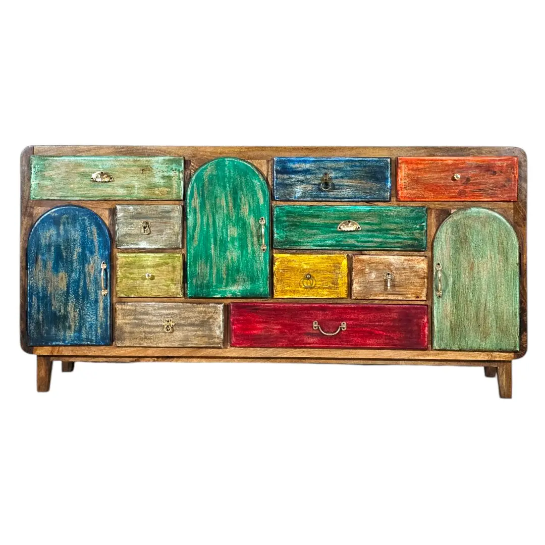 Retro-Chic Arched Mango Wood Sideboard