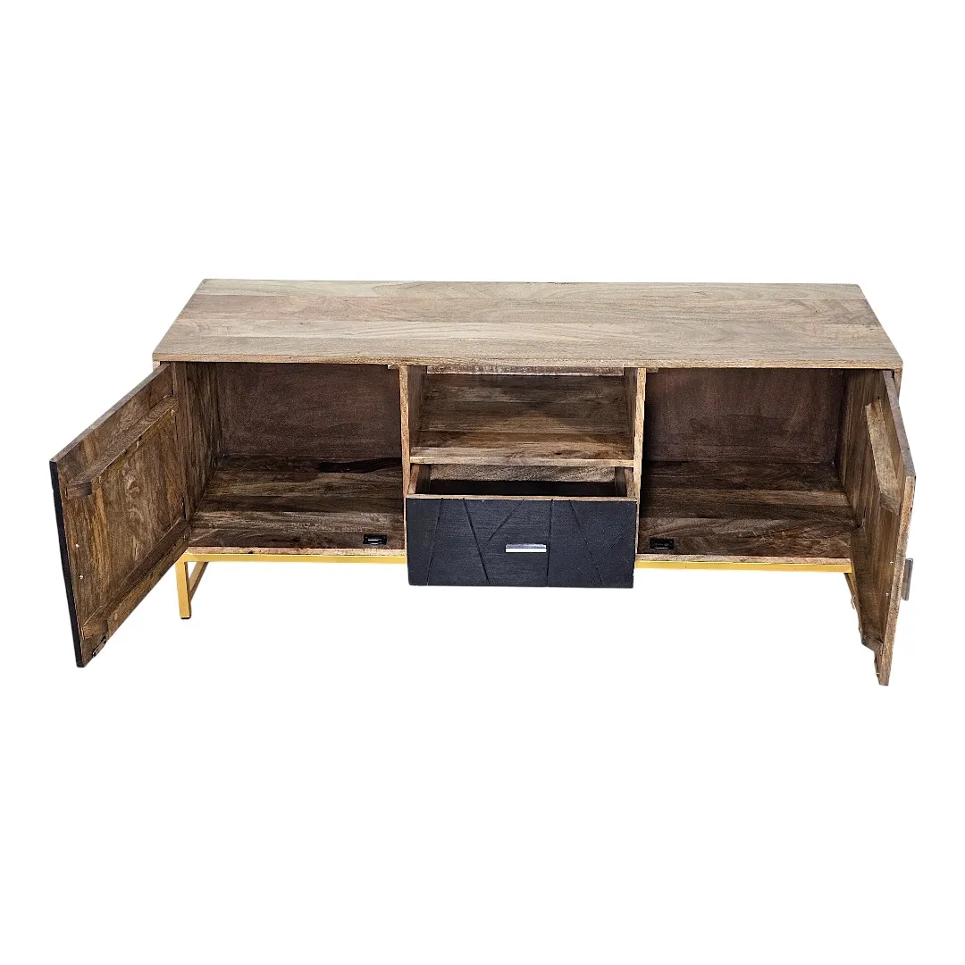 "Hala" Geometric Mixed-Tone TV Unit / طاولة تلفزيون "هلا" بالخشب والنقوش