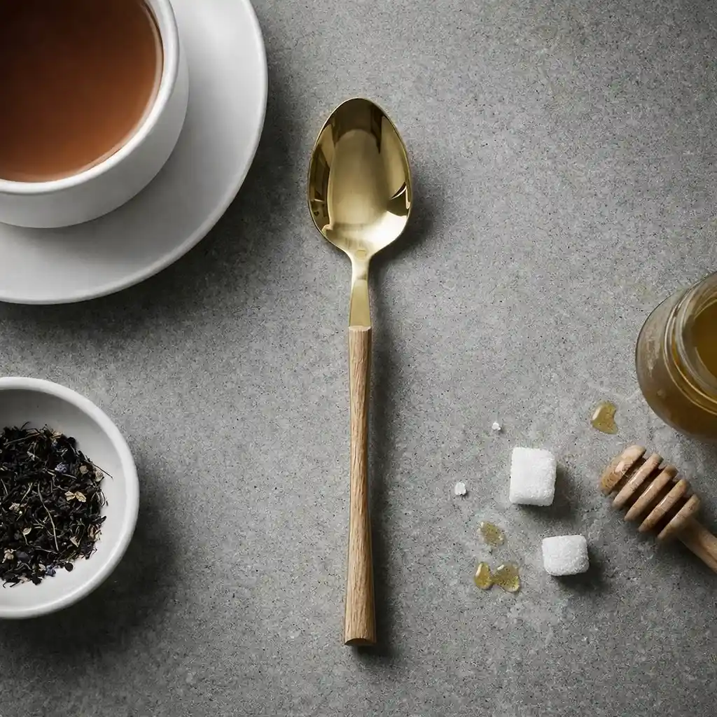 Gold Tea Spoon With Wood Handle