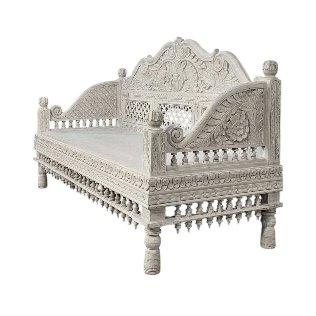 Artisan Crafted Carved Wood Bench