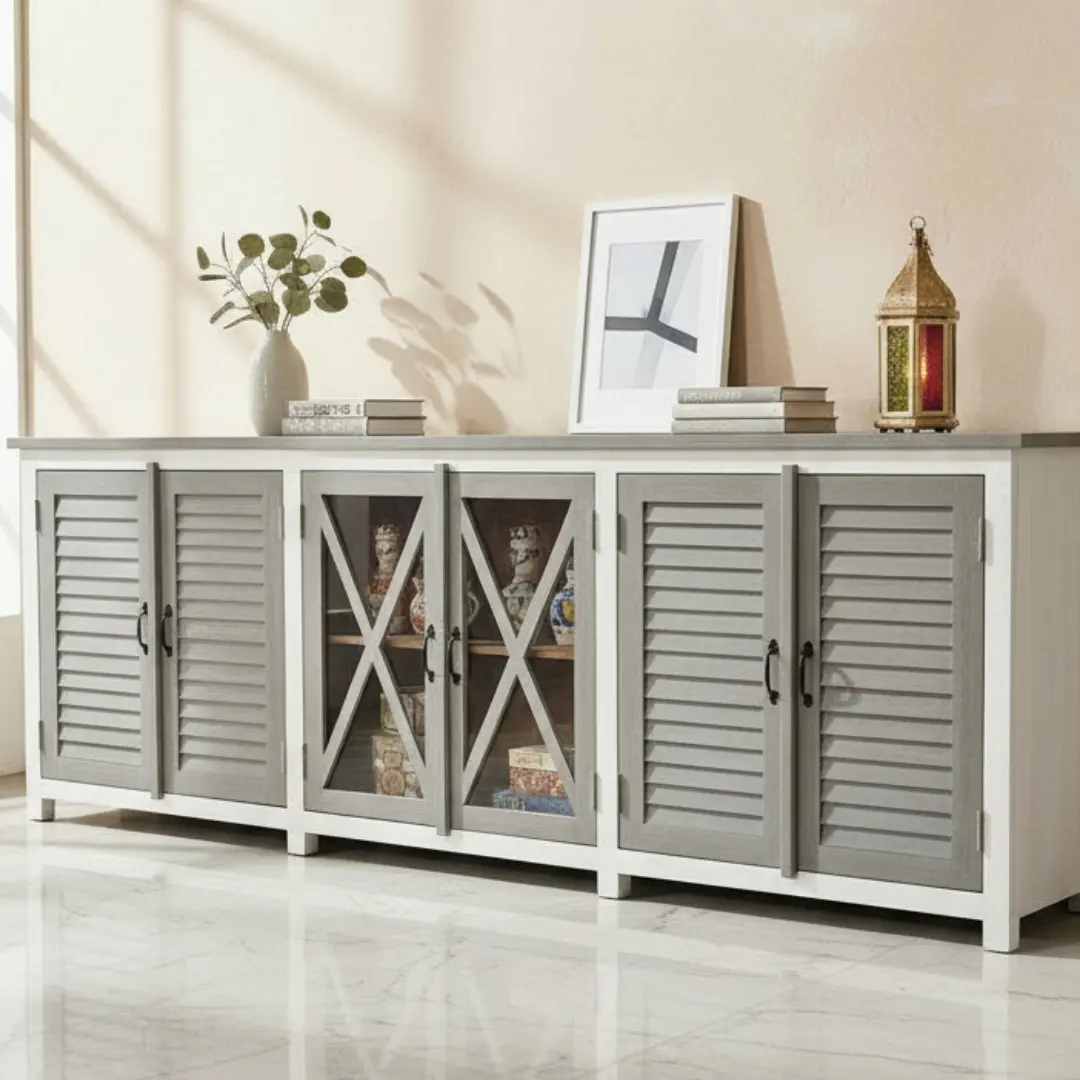 The Maritime Credenza - Glass & Louvered Console