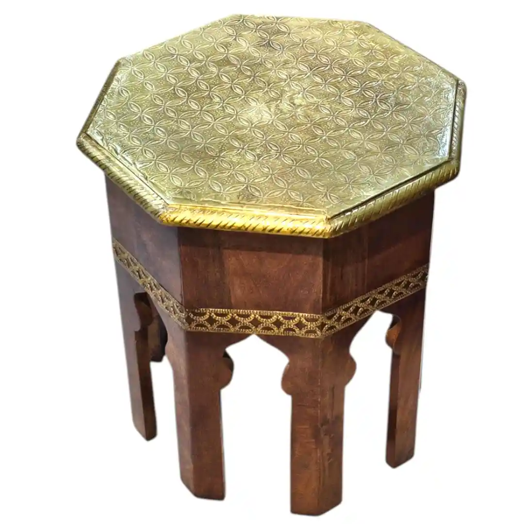 19th C. Mughal Brass-Inlay Hexagonal Plinth