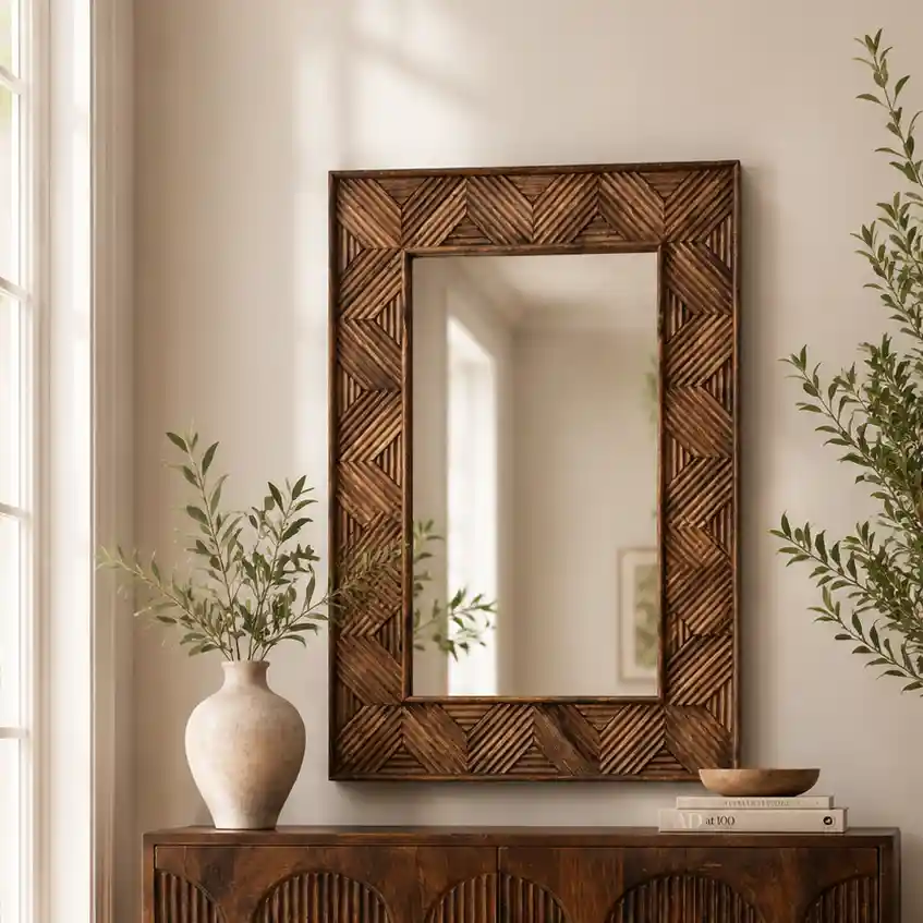 The Giza Linear Hand-Carved Reclaimed Mango Wood Mirror