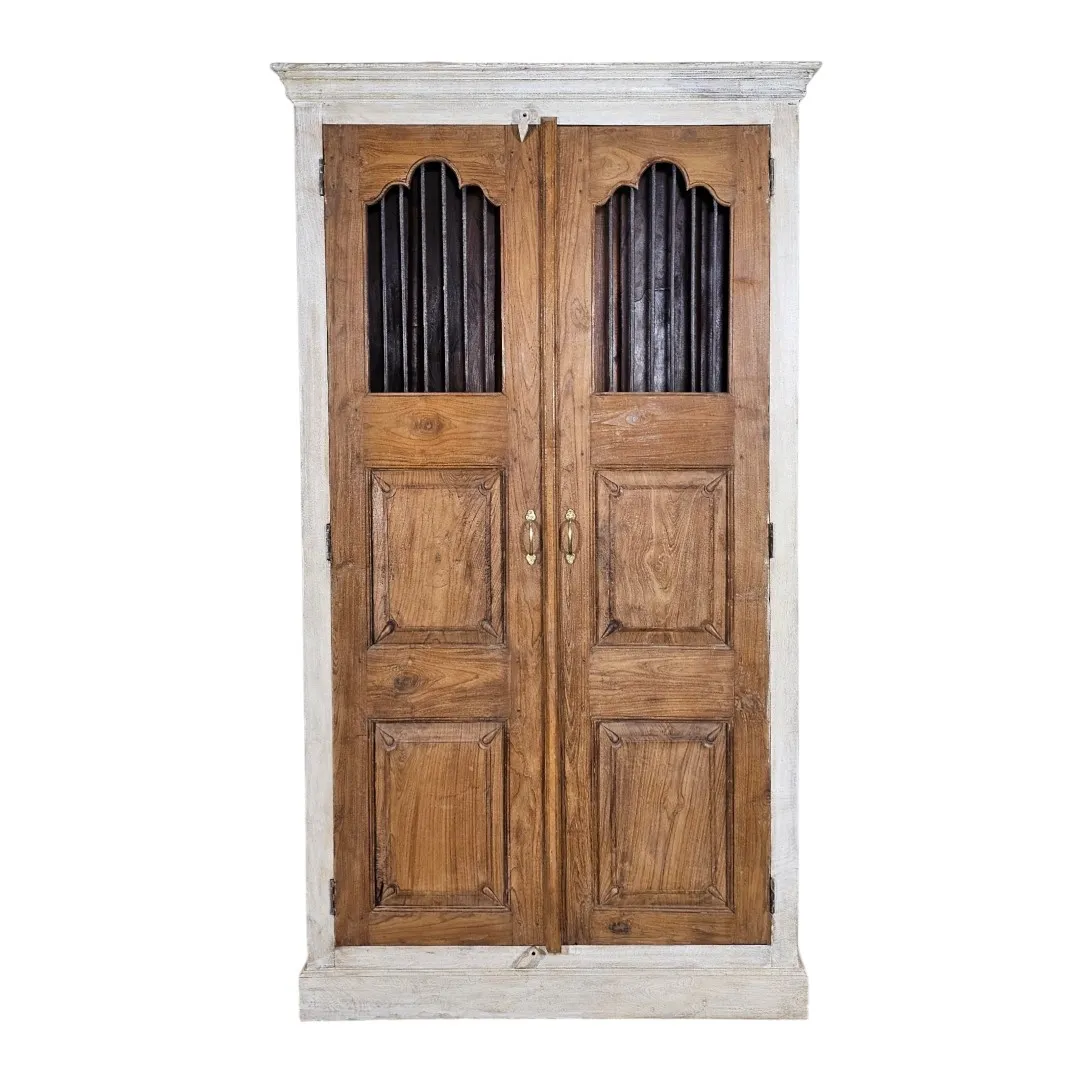 Heritage Iron-Grille Teak Linen Press Cabinet