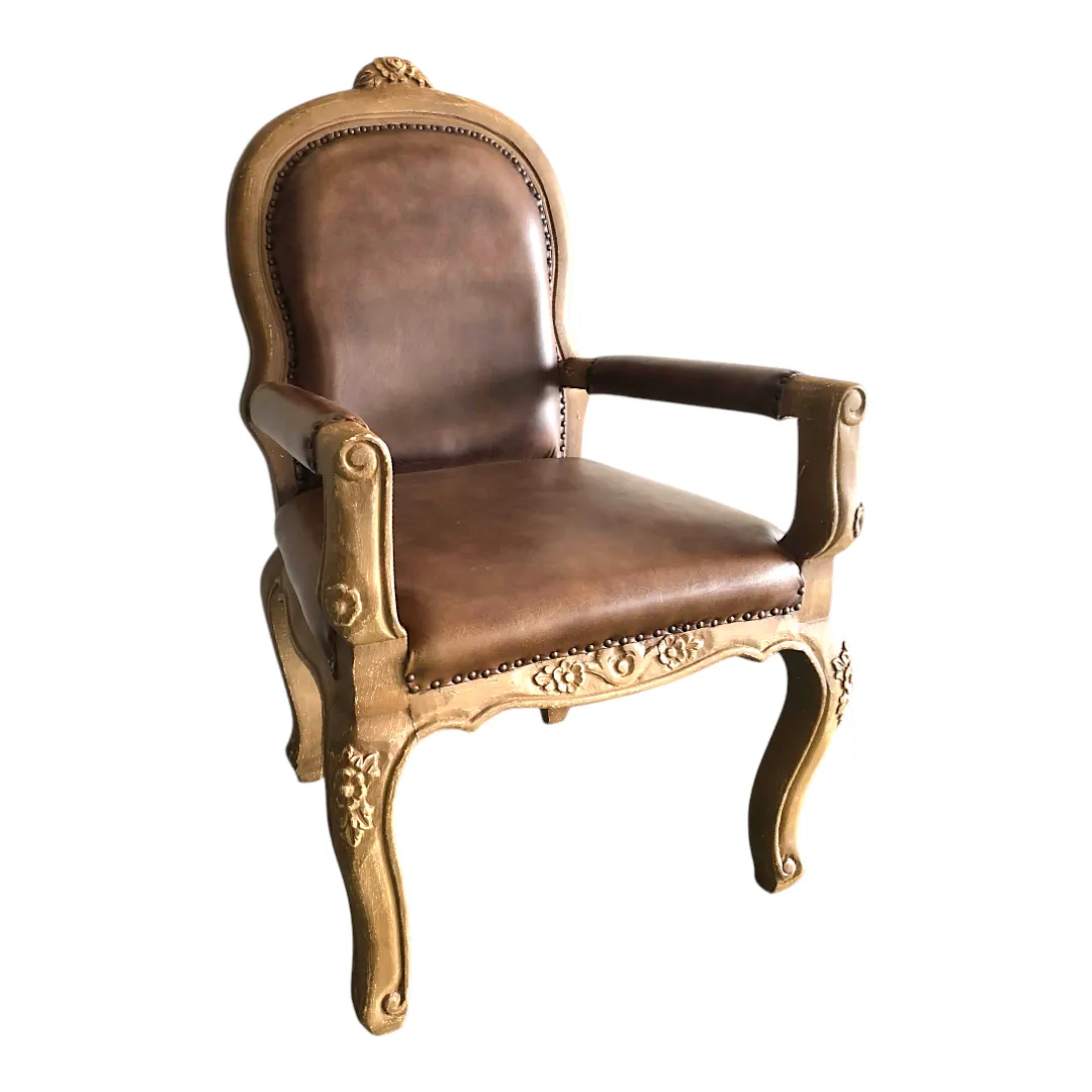 'Chateau' Carved Frame Leather Accent Chair