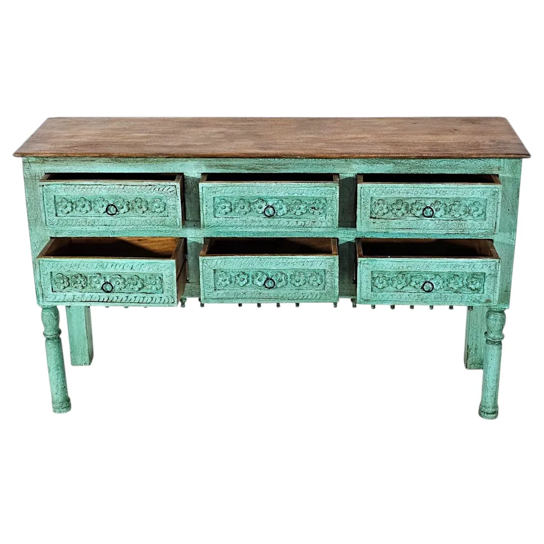 Al-Waha Carved Turquoise Entryway Chest