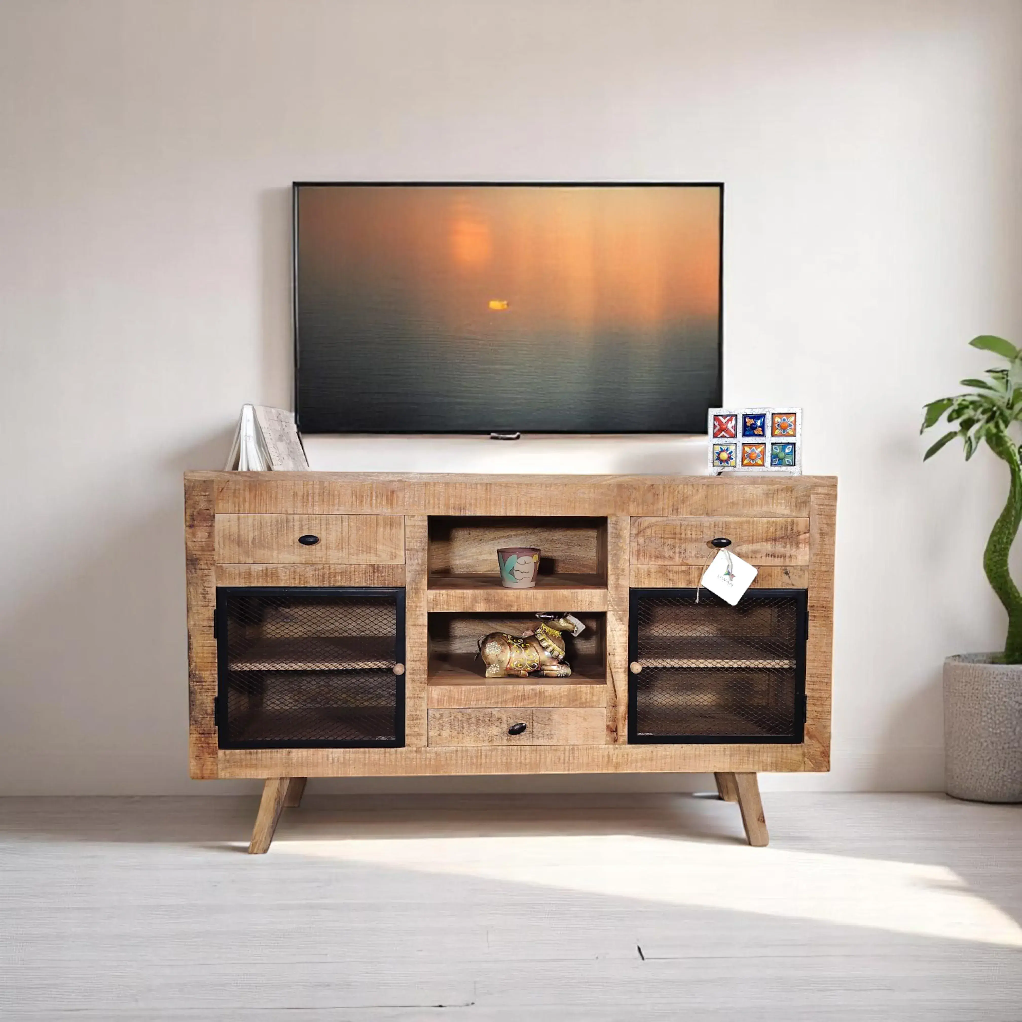 Entertainment Console with Mesh Doors & Drawers