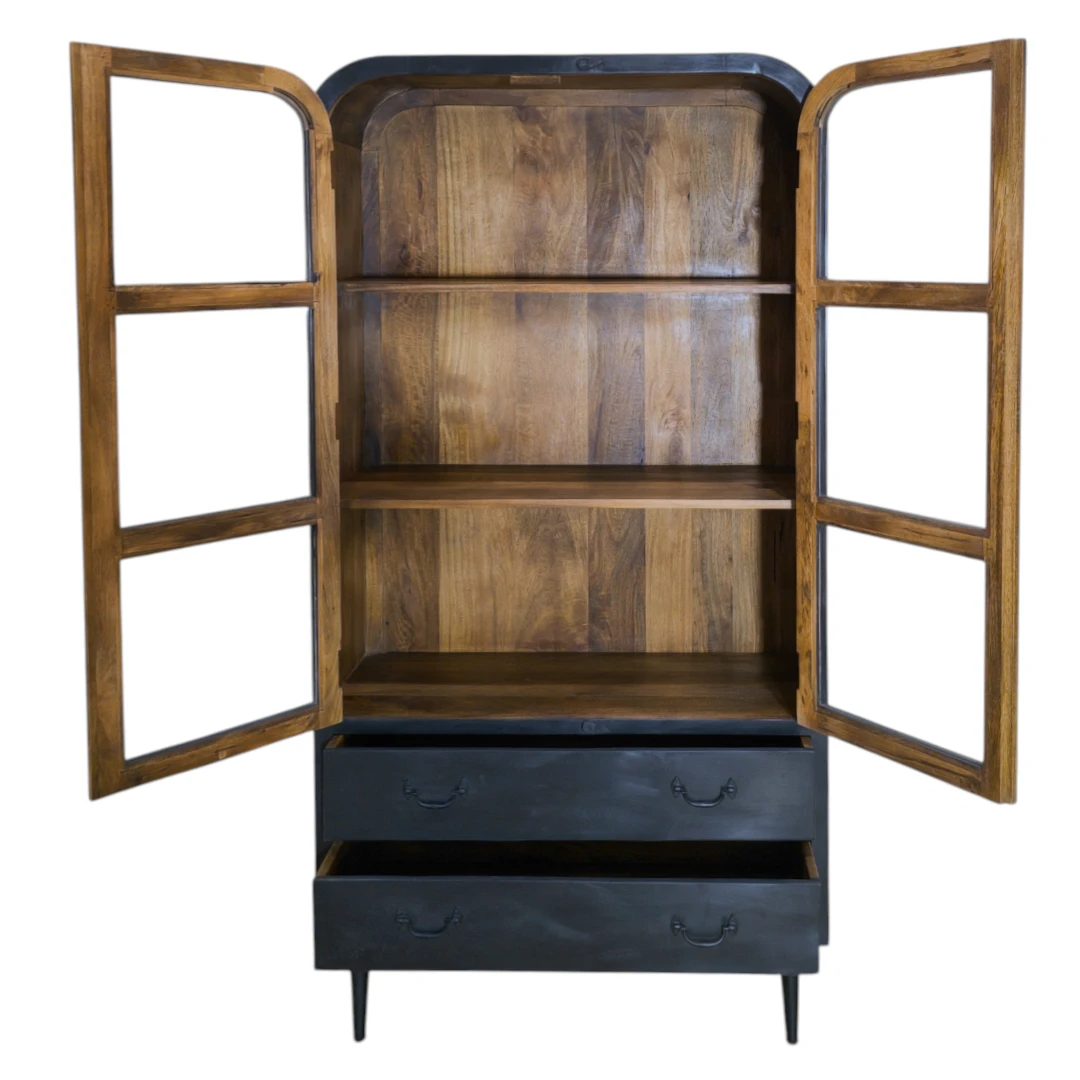 Modern Glass Display Cabinet with Storage Drawers