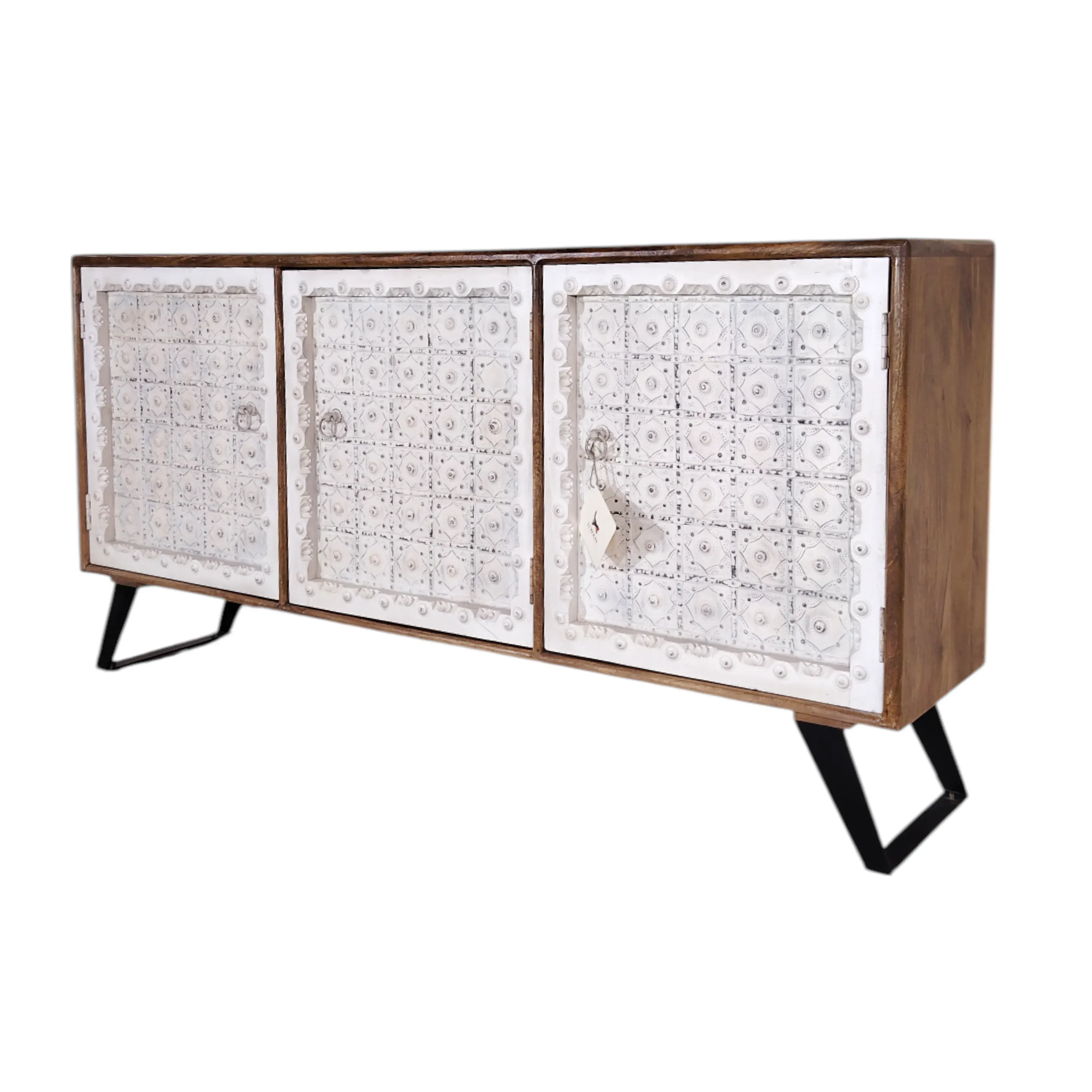 The Kila Embossed Sheet Metal & Mango Wood Credenza