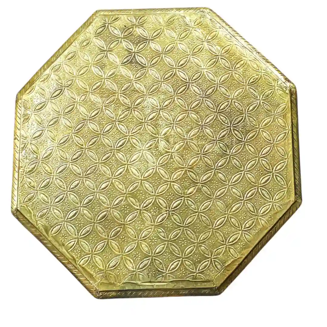 19th C. Mughal Brass-Inlay Hexagonal Plinth
