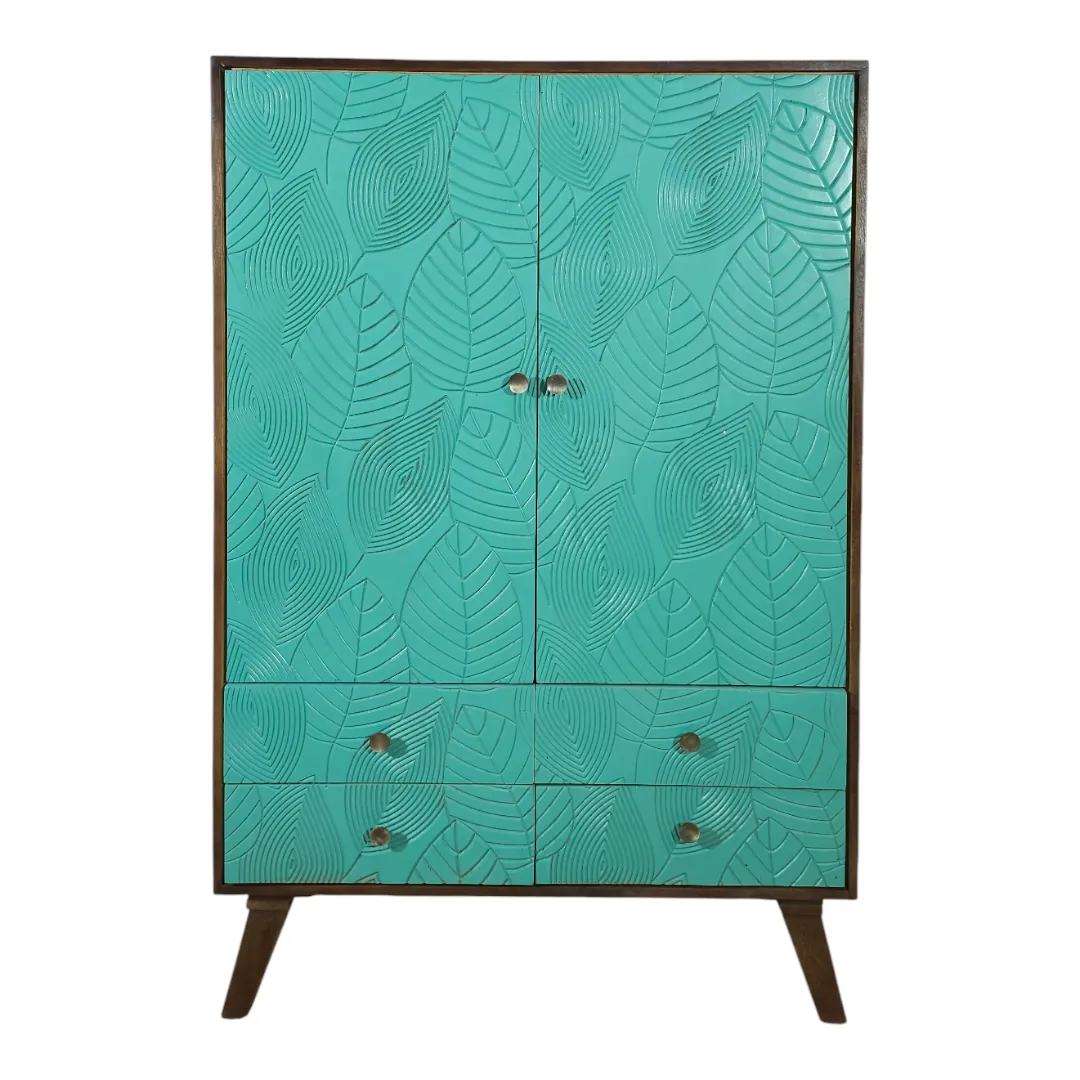 Tropical Leaf Carved Storage Cabinet