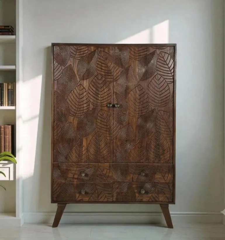 Tropical Leaf Carved Storage Cabinet