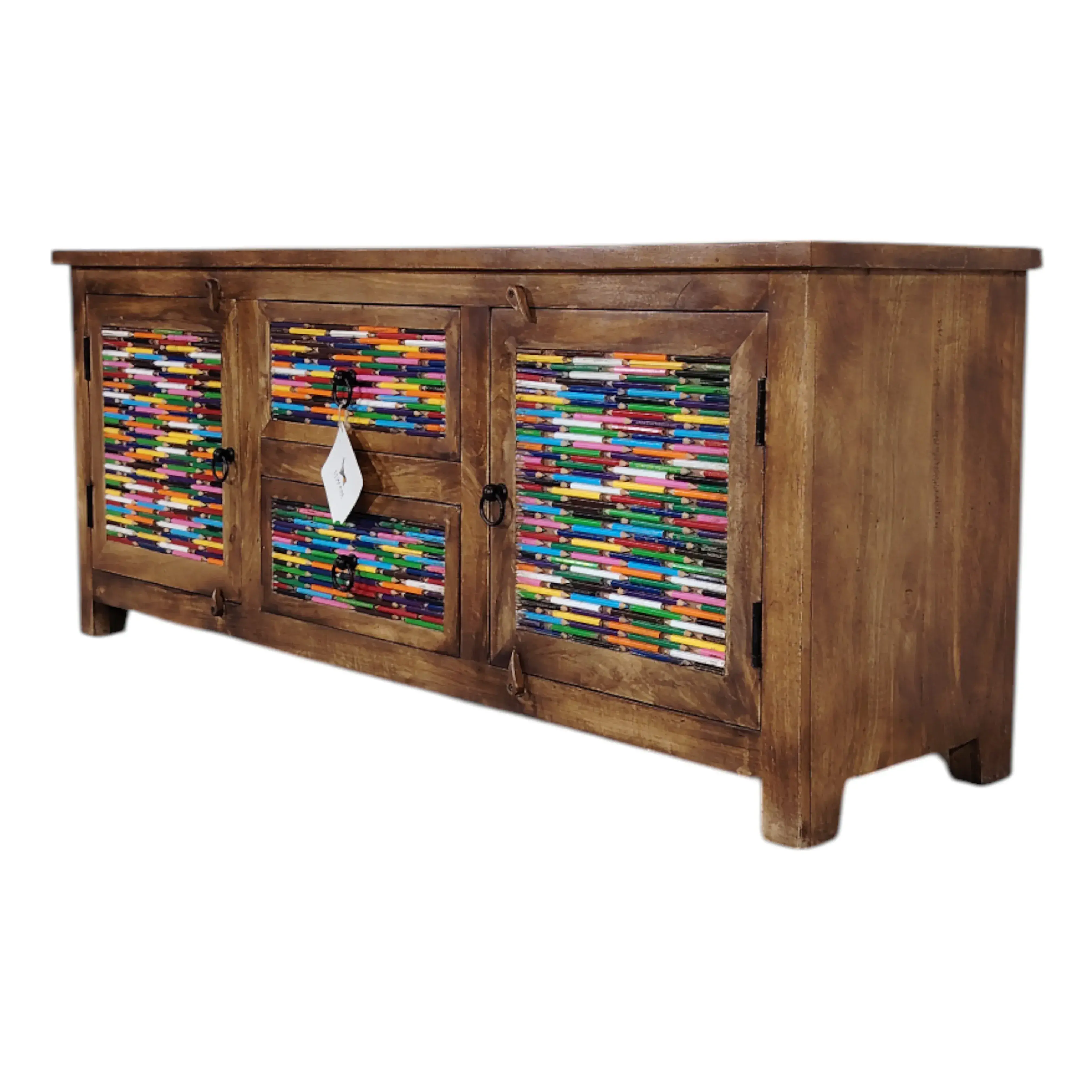 Artisan Wood Console with Upcycled Color Panels