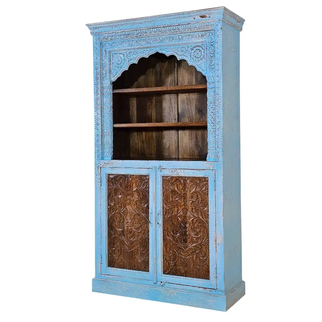 Moroccan Blue Carved Display Cabinet