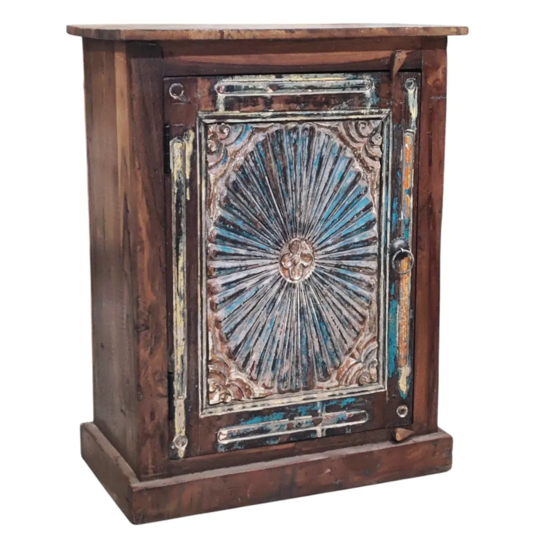 Reclaimed Mango Wood Carved Bedside Cabinet