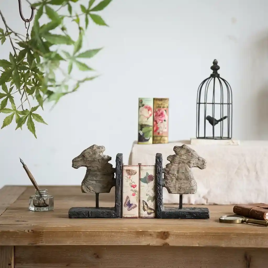 Charred Timber-Look Horse Bookends