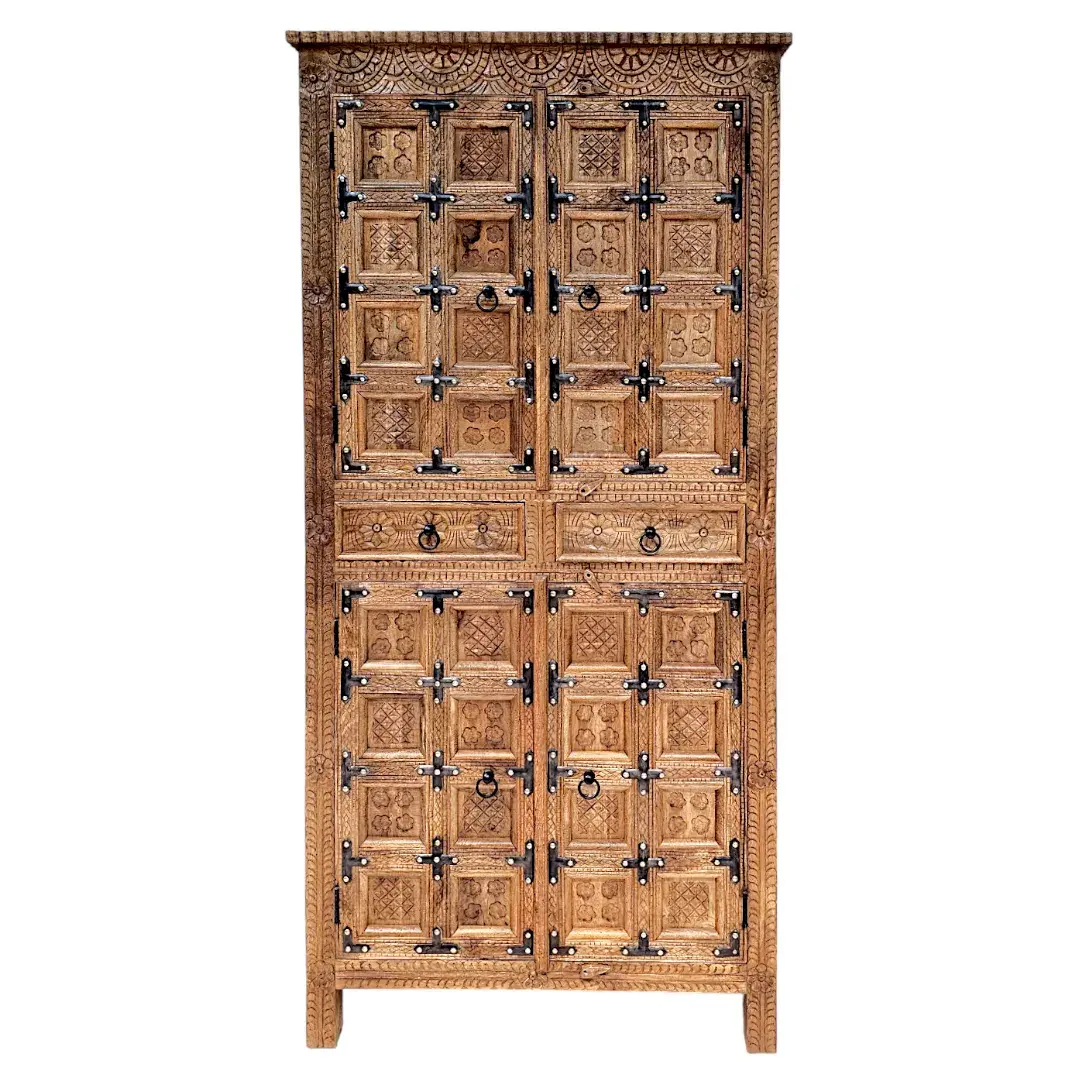 Rustic Carved Solid Wood Cabinet