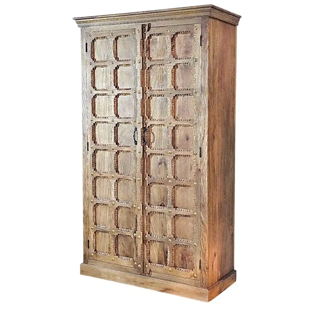 Al-Zahra Petal-Carved Mango Wood Armoire