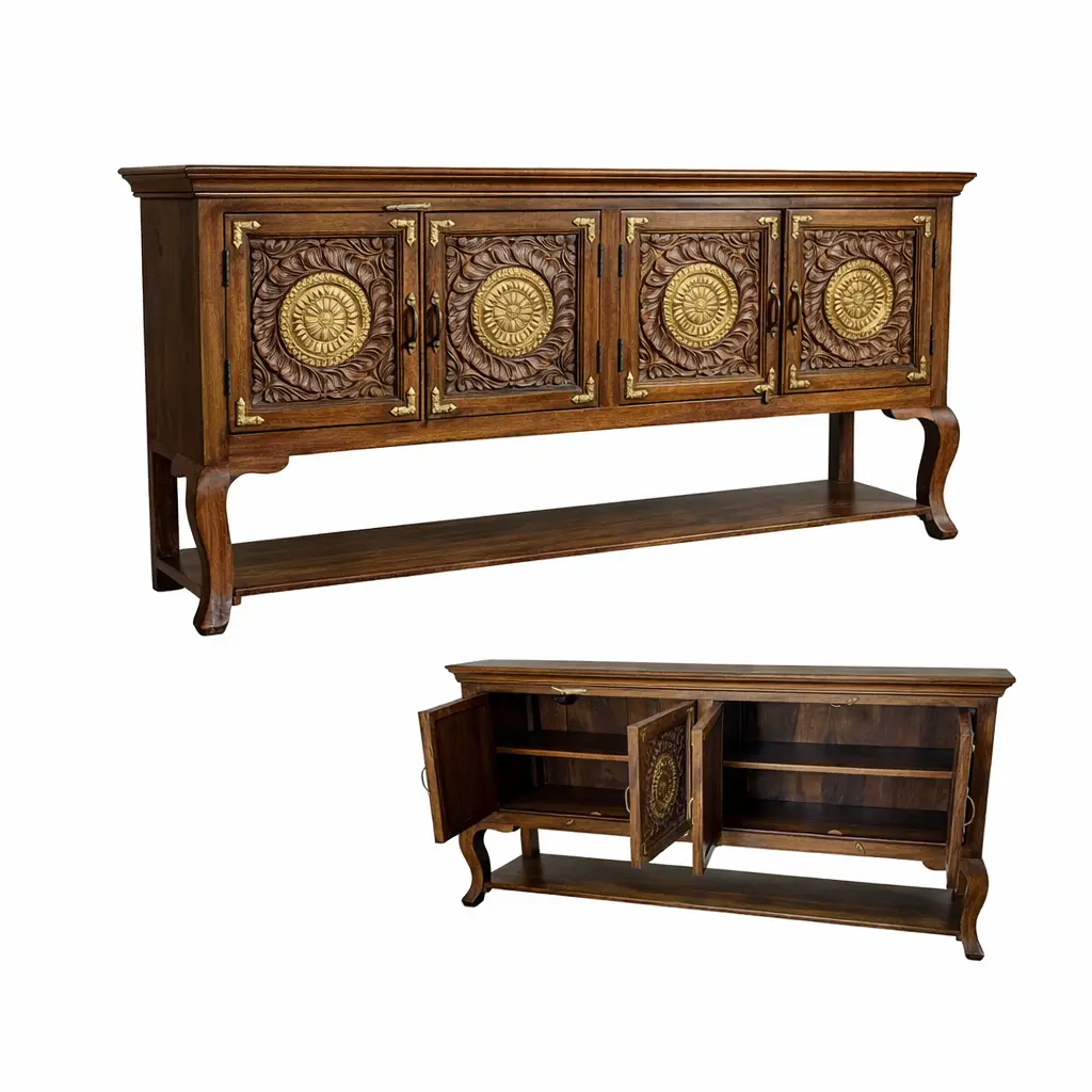 The “Opal Bloom” Artisan-Carved Credenza
