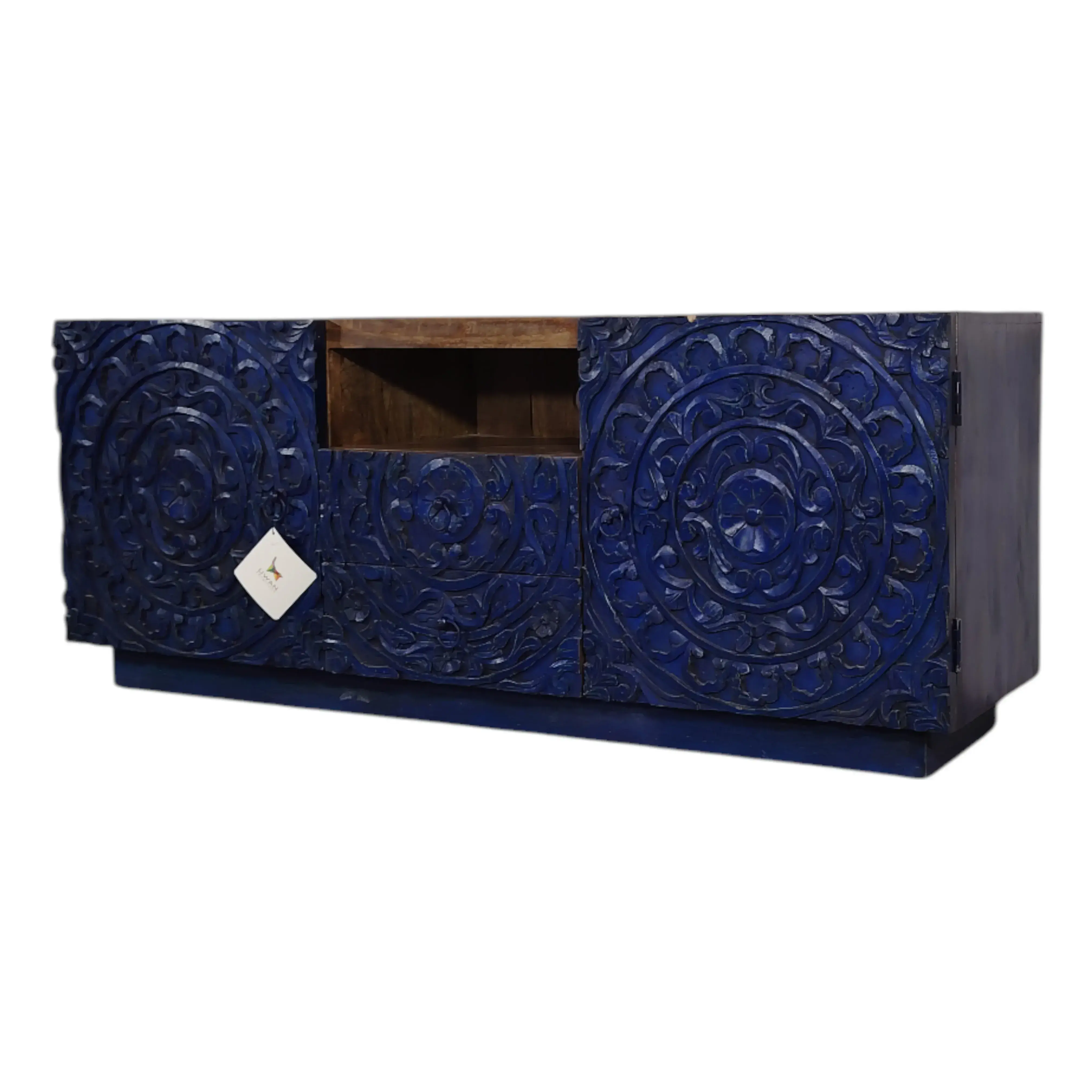 Stunning Hand-Carved Blue Media Console/TV Stand