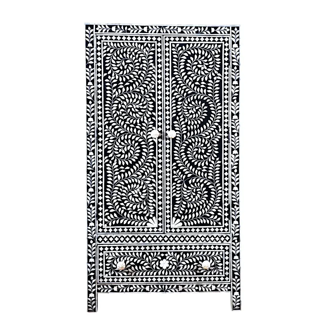 The Liana Scroll Mughal Foliage Inlaid Armoire Cabinet