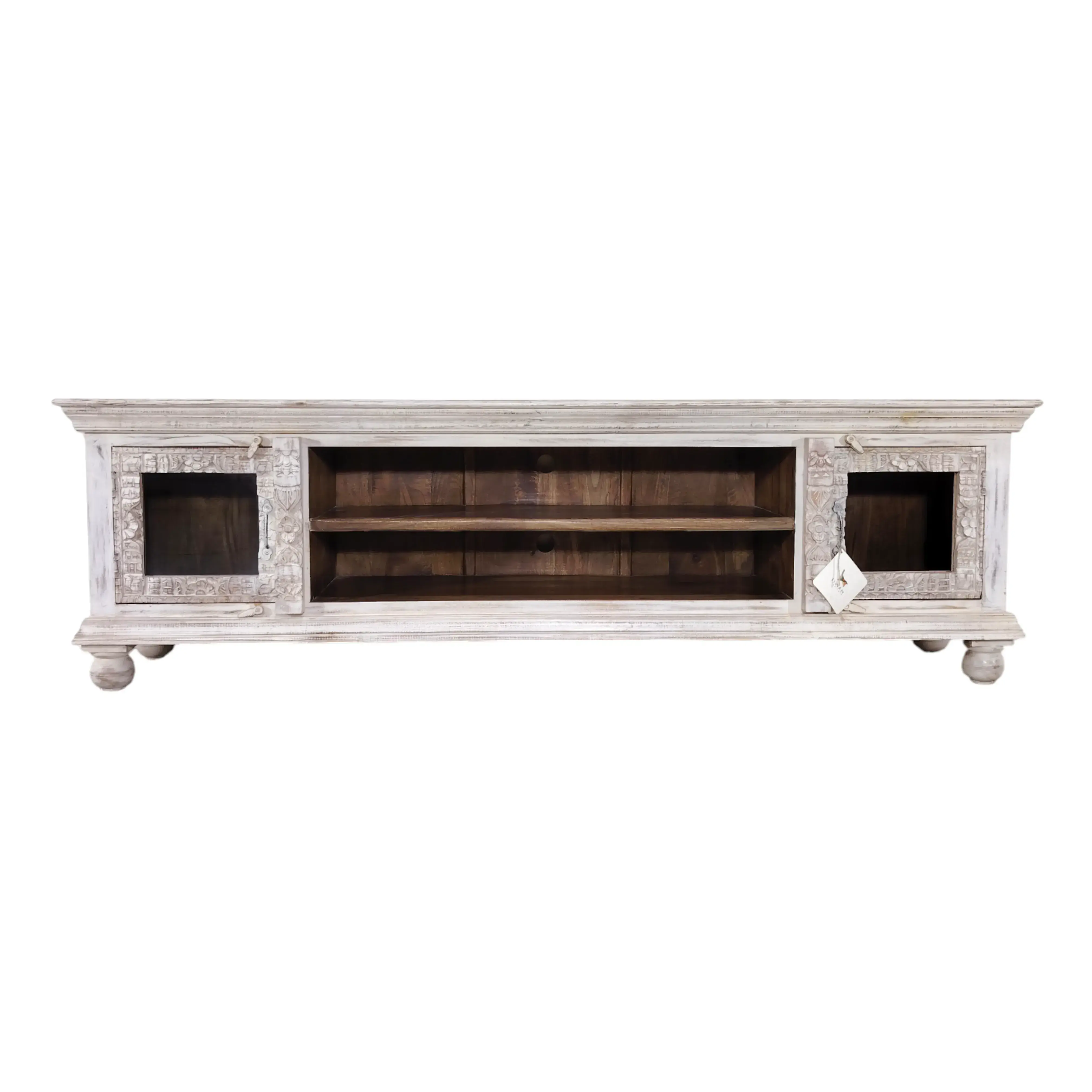 Whitewashed Solid Wood TV Console
