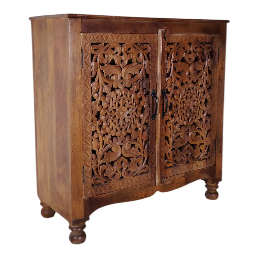 Artisanal Mango Wood Botanical Cabinet